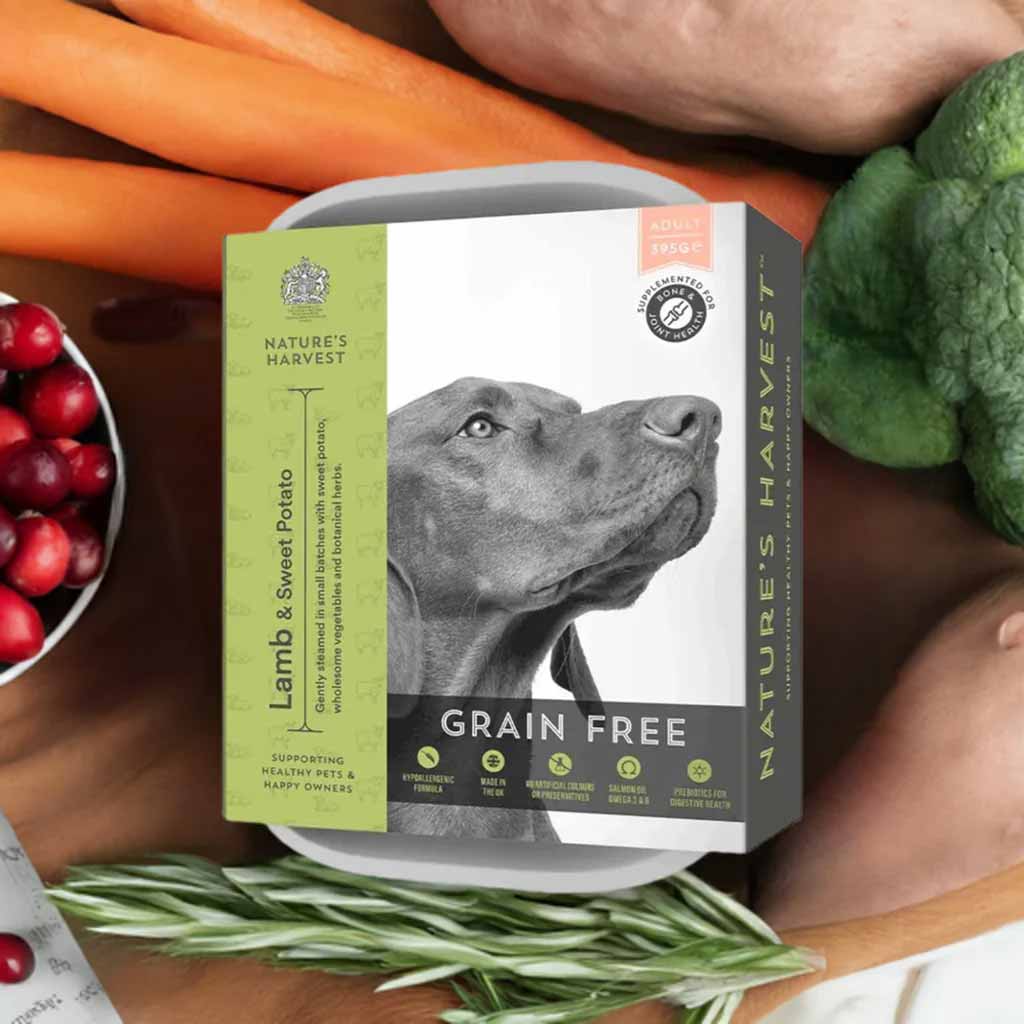 Natures Harvest Grain Free Adult Wet Dog Food - Lamb & Sweet Potato 10x395g