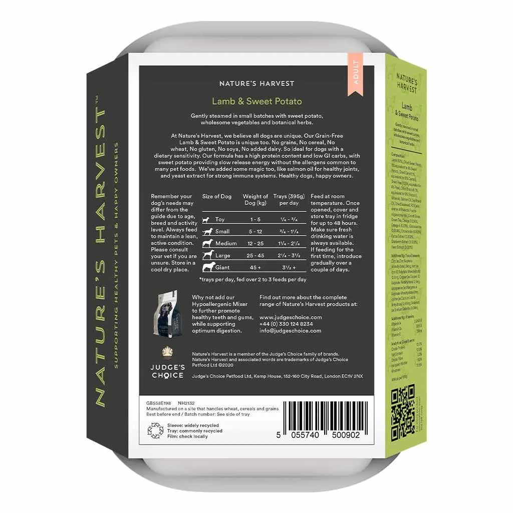 Natures Harvest Grain Free Adult Wet Dog Food - Lamb & Sweet Potato 10x395g