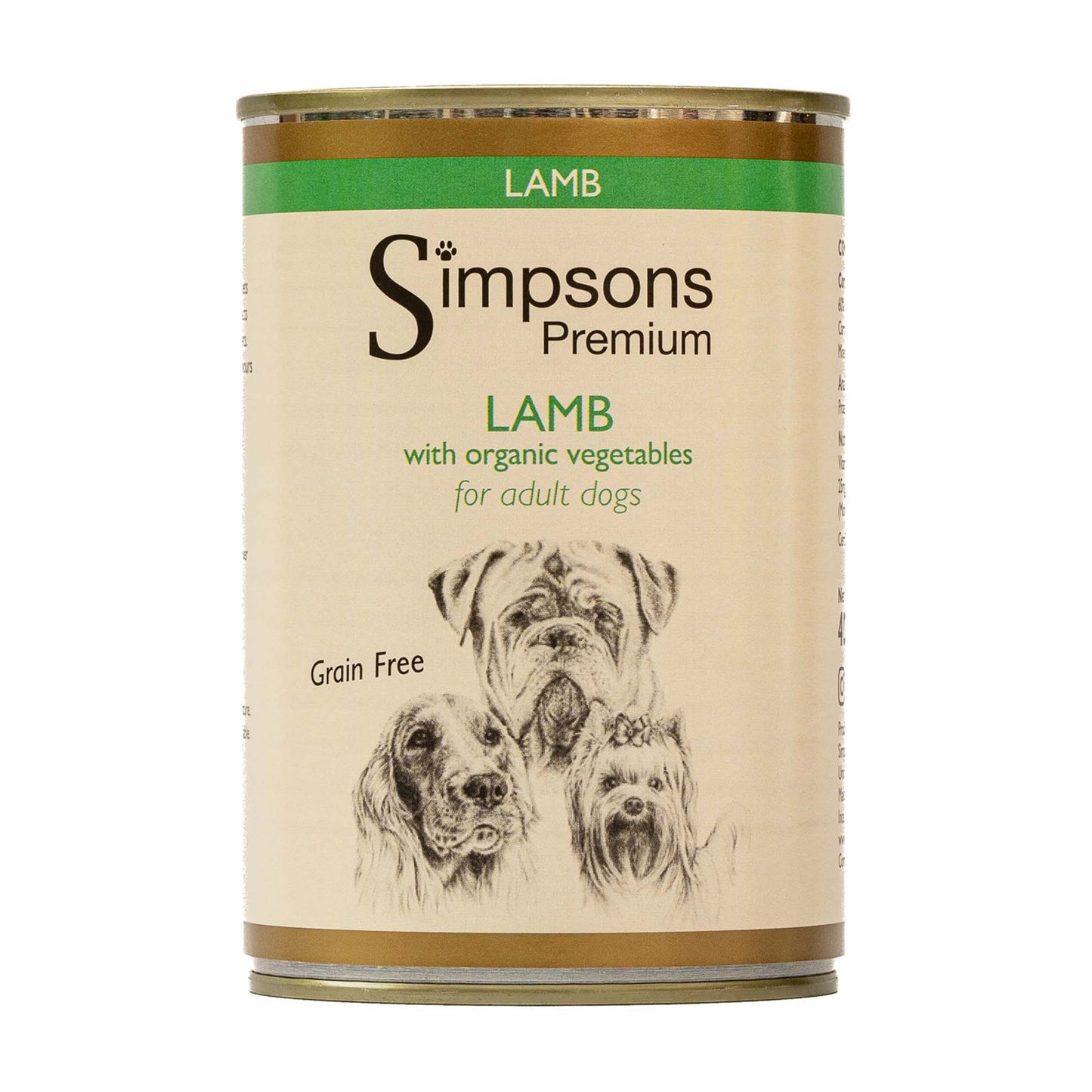Simpsons Premium Adult Wet Dog Food - Lamb - 6x400g Cans