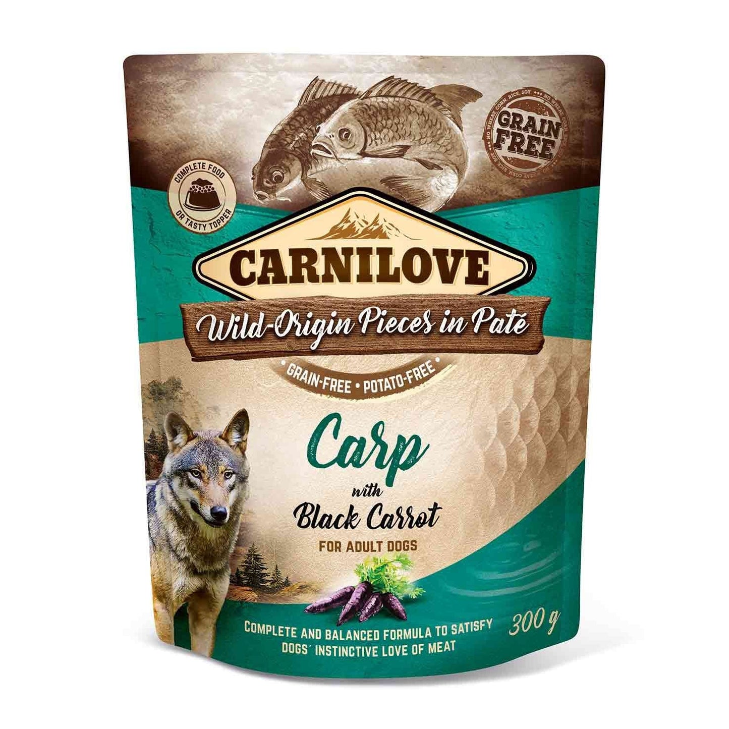 Carnilove Grain Free Adult Wet Dog Food - Carp with Black Carrot - 12x300g Pouches