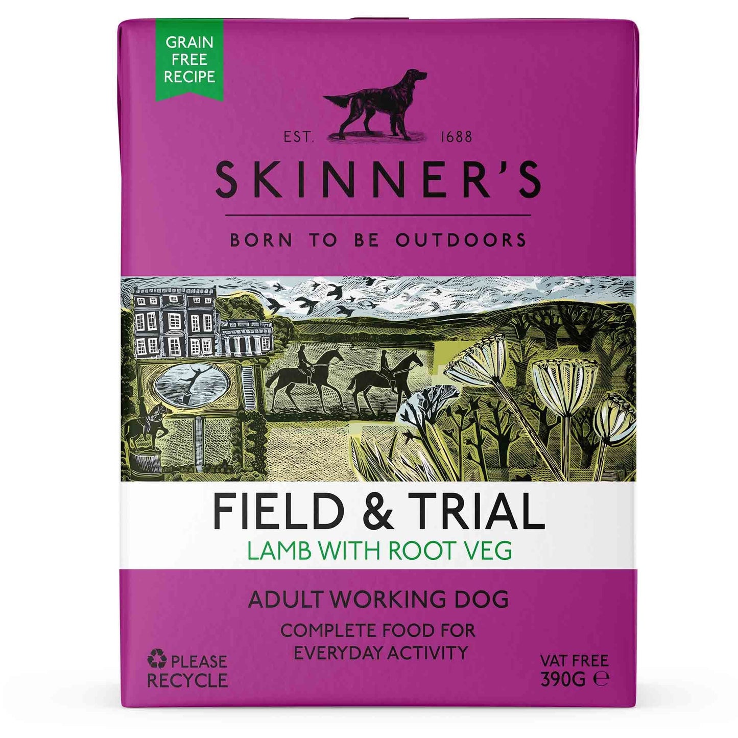 Skinners Field & Trial Working Dog Grain Free Adult Wet Dog Food - Lamb - 18x390g Cartons