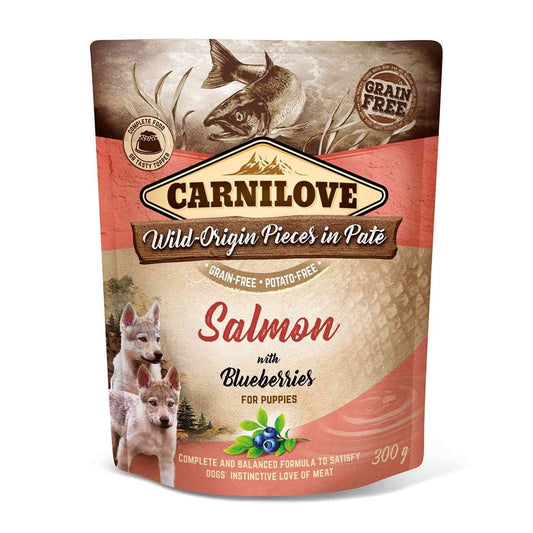 Carnilove Grain Free Puppy Wet Dog Food - Salmon with Blueberries - 12x300g Pouches