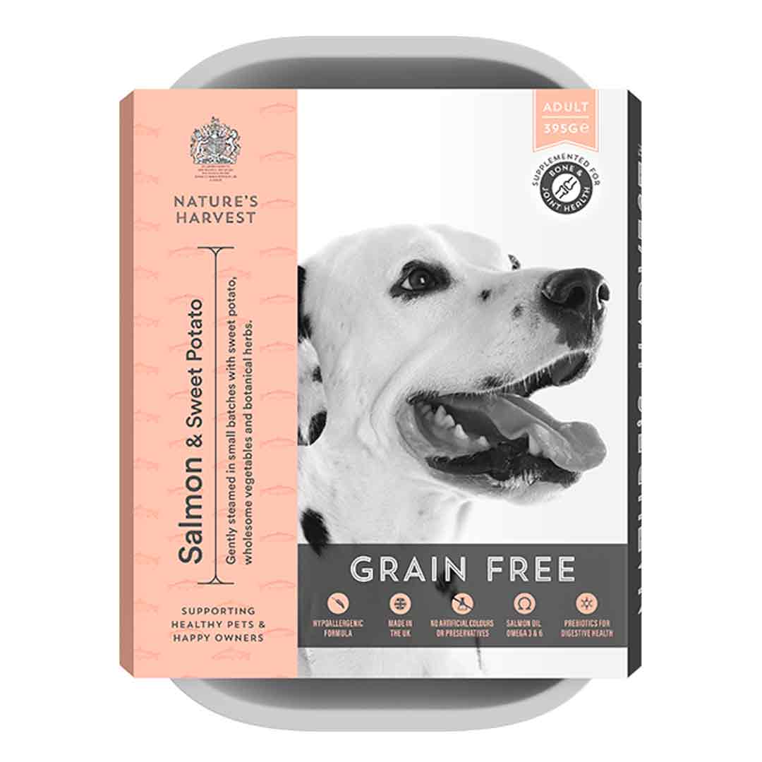 Natures Harvest Grain Free Adult Wet Dog Food - Salmon & Sweet Potato 10x395g Trays