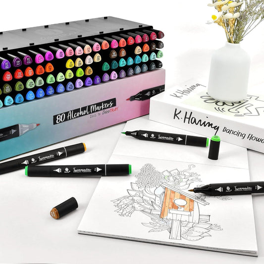 DecoTime 80 Dual Tip Alcohol Markers with Storage Deco Tray