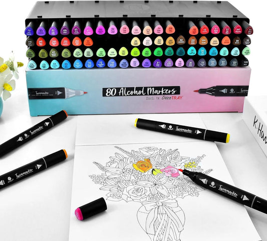 DecoTime 80 Dual Tip Alcohol Markers with Storage Deco Tray